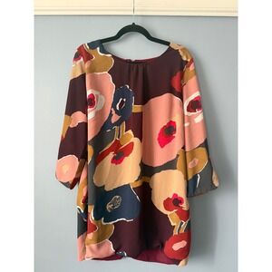 I Madeline Floral Print‎ Shift Dress Burgundy Pink Blue Tan Size Medium